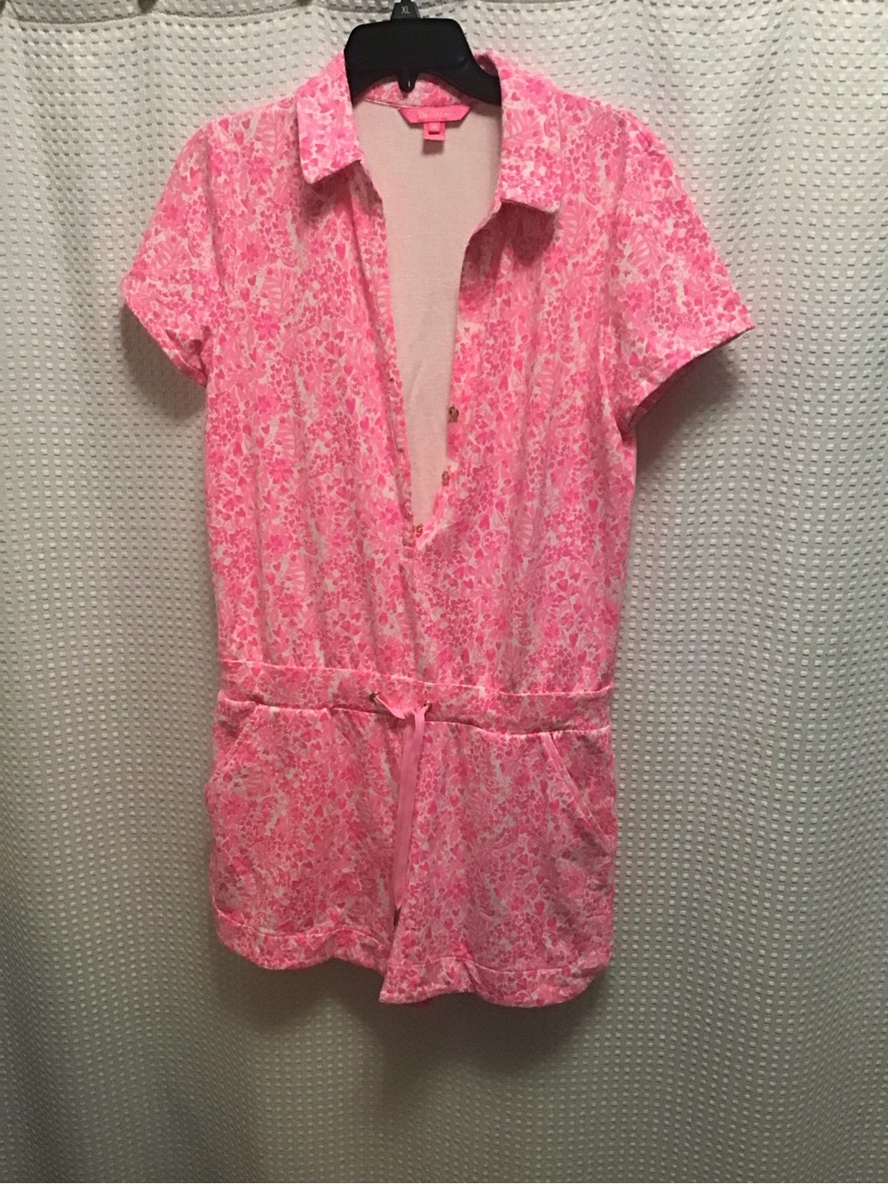 Lilly Pulitzer Pink Paisley Short-Sleeve Drawstring Tunic Romper